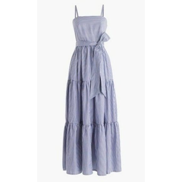 J. Crew Dresses & Skirts - NWT J.Crew Tiered Maxi in Lagoon White Stripes Tie Waist Cotton Sun Dress 0